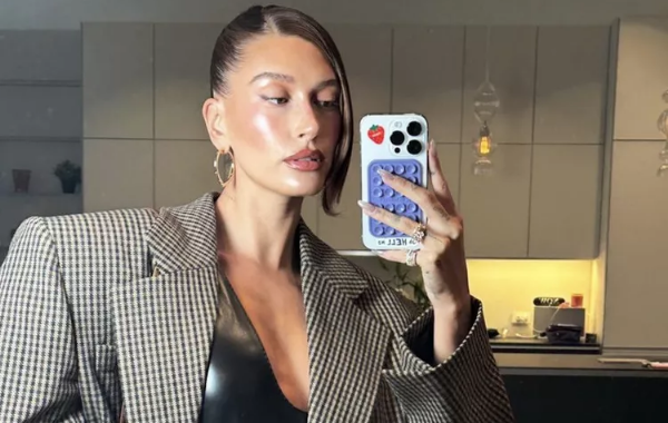 Hailey Bieber Makes a Statement in an Oversized Saint Laurent Blazer at NYFW